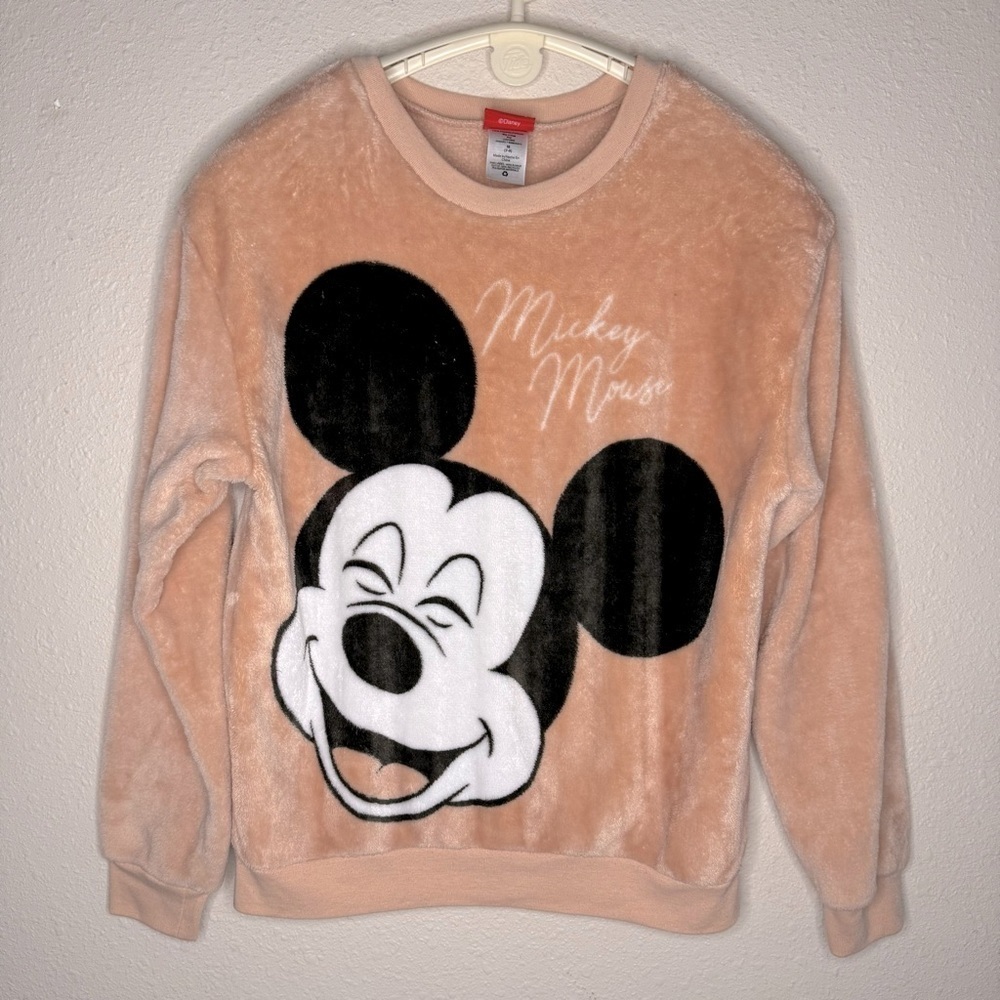 Disney Mickey Mouse Pullover Velour Sweatshirt Peach Junior Size Medium (7-9)